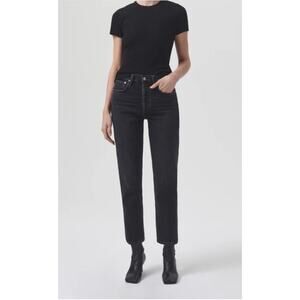Agolde Riley High Rise Straight Crop Stretch Black Wash 29